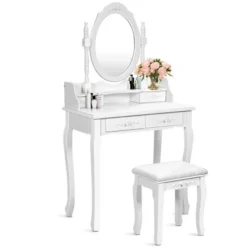 Costway Vanity Wood Makeup Dressing Table Stool 4 Drawers Black/White 16 Costway Vanity Wood Makeup Dressing Table Stool 4 Drawers Black/White -Baxton Furniture Store GUEST 9a2d1a22 7638 46cb a710 b12634b2cc2b