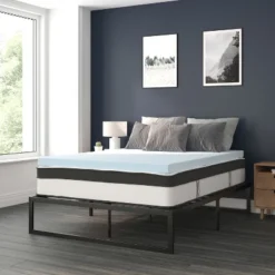 Flash Furniture 14 Inch Metal Platform Bed Frame With 12 Inch Pocket Spring Mattress In A Box And 3 Inch Cool Gel Memory Foam Topper