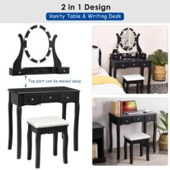 Tangkula Vanity Table Makeup Dresser Desk W/LED Light Drawers & Stool Black/Brown/White 14 Tangkula Vanity Table Makeup Dresser Desk W/LED Light Drawers & Stool Black/Brown/White -Baxton Furniture Store GUEST 9d4e96d0 290e 4566 8992 5e1b6b05b563