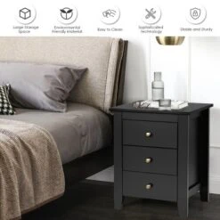 Costway Set Of 2 Nightstand End Beside Sofa Table W/ 3 Drawers Bedroom Furniture Black -Baxton Furniture Store GUEST 9dc03f91 b932 4f85 8f69 677ff5c63d94