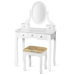 Costway Vanity Table Dressing Table 5 Make Up Table Stool -Baxton Furniture Store GUEST 9e370246 5a04 46a8 ba2a 9fa2e4e81865