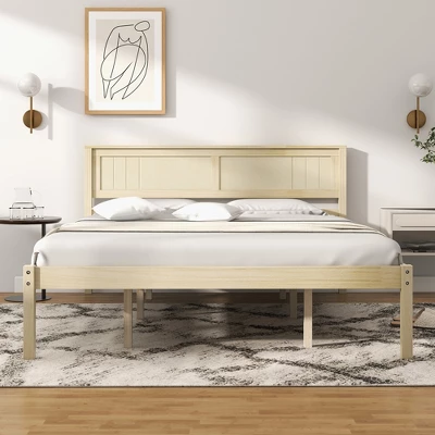 Costway Full/Queen/Twin Size Wooden Platform Bed Frame With Headboard Mattress Foundation Natural 5 Costway Full/Queen/Twin Size Wooden Platform Bed Frame With Headboard Mattress Foundation Natural - Image 3