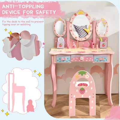 Costway Kids Vanity Princess Makeup Dressing Table Chair Set W/ Tri-fold Mirror Pink 8 Costway Kids Vanity Princess Makeup Dressing Table Chair Set W/ Tri-fold Mirror Pink - Image 6