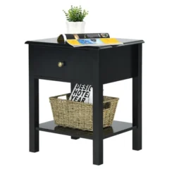 Costway End Table Nightstand Storage Display Drawer Shelf Beside Bedroom WhiteBlack -Baxton Furniture Store GUEST a016461c 5807 47f6 81d1 01e4850654a9