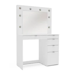 Harper Vanity Table With Lighted Mirror White - Polifurniture -Baxton Furniture Store GUEST a1cd8e27 99e7 4ac3 9cf7 23ab6558c9c6