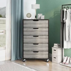 Mara Lavista Mobile 5 Drawers Chest Vintage Gray Oak - MiBasics -Baxton Furniture Store GUEST a241be92 dd40 488a a08d 0ea29678218f