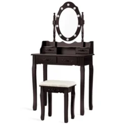 Vanity Table Set Detachable Makeup Table Dressing Desk With Mirror & Cushioned Stool Brown/White/Black -Baxton Furniture Store GUEST a28db7a9 5c53 4210 9470 80219eaa5197