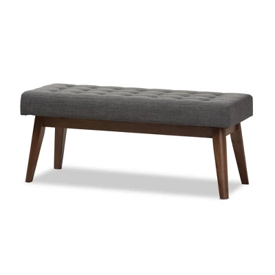 Elia Mid Century Modern Walnut Wood Fabric Button Tufted Bench - Baxton Studio 11 Elia Mid Century Modern Walnut Wood Fabric Button Tufted Bench - Baxton Studio - Image 9
