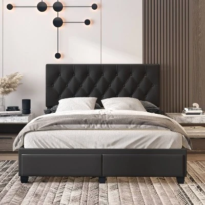 Full Veronica Tufted Faux Leather Upholstered Platform Bed With Storage Drawers Black - Eco Dream 8 Full Veronica Tufted Faux Leather Upholstered Platform Bed With Storage Drawers Black - Eco Dream - Image 6
