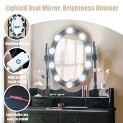 Tangkula Make-Up Vanity Table Dresser Set W/LED Light, Black Brown White -Baxton Furniture Store GUEST a52a987a 082c 4c4f 8095 c6fc6e58ae50