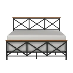Queen Ashford Metal Bed With Wood Accent Textured Black Oak Finished Wood - Hillsdale Furniture -Baxton Furniture Store GUEST a557ba12 9d66 41f3 a72f 43d2b5aa8c0e