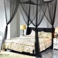 4 Corner Post Bed Canopy Mosquito Net Full Queen King Size Netting Bedding Black -Baxton Furniture Store GUEST a66a1e56 6889 43c3 9d14 e5e392f679bb