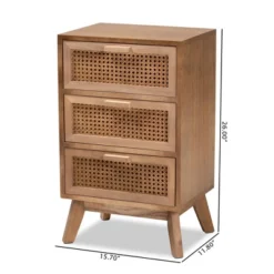 Baden Wood With Rattan 3 Drawer Nightstand Walnut Brown - Baxton Studio -Baxton Furniture Store GUEST a73b4b54 0fea 4149 a244 9ba77b76a6b9