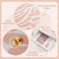 Costway Kid Vanity Set Wooden Makeup Table Stool Tri-Folding Mirror Zebra-Stripe Pink -Baxton Furniture Store GUEST a7c98b28 9b88 408e 8aca d1133149e971