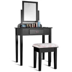 Costway Makeup Desk Vanity Dressing Table Square Stool 1 Large Black -Baxton Furniture Store GUEST a87c67e1 1212 456d 8994 1bda46f6337f