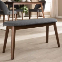 Baxton Studio Easton Mid Century Modern Walnut Finished Wood Fabric Upholstered Bench -Baxton Furniture Store GUEST a904963a e929 44c7 875a 50c30cb0c8e0