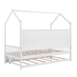 Wooden Platform House Bed With Trundle And Shelf-ModernLuxe -Baxton Furniture Store GUEST a978c97c 8f21 4795 9baa c0e9a1080604