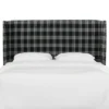 Wingback Headboard Barnegat Plaid Black Sea - Skyline Furniture