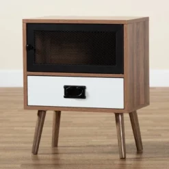 Hubbard Two-Tone Wood And Metal 1 Drawer Nightstand Natural Brown/Black/White - Baxton Studio 19 Hubbard Two-Tone Wood And Metal 1 Drawer Nightstand Natural Brown/Black/White - Baxton Studio -Baxton Furniture Store GUEST a9c74d4a ecf7 4a12 9f32 ff3c52912ad0