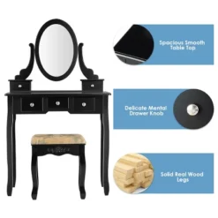 Tangkula Vanity Table Set W/ 360° Rotating Oval Mirror & Drawers Black/White -Baxton Furniture Store GUEST a9e4a3b8 1318 49f8 ad0f 231941a3f11a