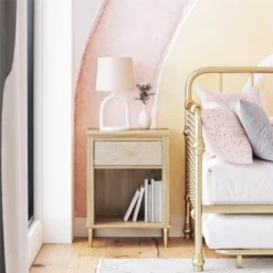 Shiloh Nightstand With Drawer And Lower Shelf, Natural And Rattan -Baxton Furniture Store GUEST aa750e16 f0a3 49c3 8614 0d30fc77aeae