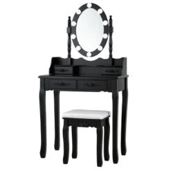 Tangkula Make-Up Vanity Table Dresser Set W/LED Light, Black Brown White -Baxton Furniture Store GUEST ab64e2ac 26f1 4f51 801d 9641c350e35a