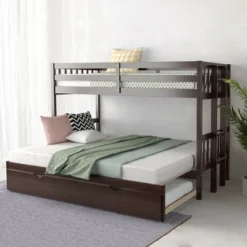 Costway Twin Over Twin Pull-Out Bunk Bed With Trundle Wooden Ladder WhiteEspresso 14 Costway Twin Over Twin Pull-Out Bunk Bed With Trundle Wooden Ladder WhiteEspresso -Baxton Furniture Store GUEST ab96c107 6890 446c 90b6 50e199a5eda1