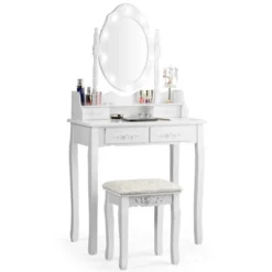 Costway Makeup Vanity Dressing Table Set W/10 Dimmable Bulbs Cushioned Stool -Baxton Furniture Store GUEST abf3b224 e21c 4dee 90b0 9ad559e0144b