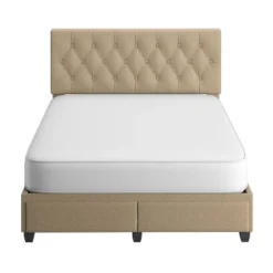 Full Henley Linen Tufted Upholstered Platform Bed With Storage Drawers Ivory - Eco Dream -Baxton Furniture Store GUEST ad05003d 469b 42af 8a30 834064f9d8f6