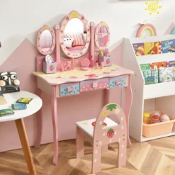 Costway Kids Vanity Princess Makeup Dressing Table Chair Set W/ Tri-fold Mirror Pink 19 Costway Kids Vanity Princess Makeup Dressing Table Chair Set W/ Tri-fold Mirror Pink -Baxton Furniture Store GUEST ad49fc21 e65a 4f89 a70b 986b71ec1009