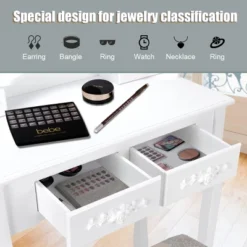 Costway Vanity Wood Makeup Dressing Table Stool Jewelry Desk 4 White -Baxton Furniture Store GUEST ad98b6c5 6bf9 4fb6 8b3f 9140d11ec15b