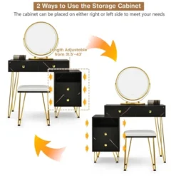 Costway Vanity Table Stool Set Dimmer LED Mirror Large Storage Cabinet Drawer Walnut BlackBrownWhite -Baxton Furniture Store GUEST ae89de08 997e 4adf 8de1 36e2331f6fc0