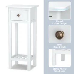 Costway 2 Tier End Bedside Sofa Side Table With Drawer Shelf Acacia Wood Nightstand White -Baxton Furniture Store GUEST ae9ee68e b933 4599 b905 7b24f66bce75