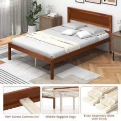 Costway Full/Queen/Twin Size Wooden Platform Bed Frame With Headboard Mattress Foundation Walnut -Baxton Furniture Store GUEST b082fc3b fd10 42b9 8f1e 7fd47b0d47aa