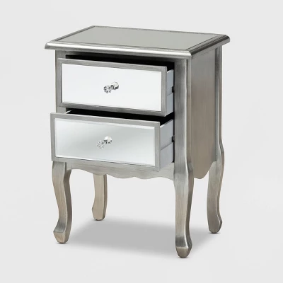 Leonie Wood And Mirrored Glass 2 Drawer Nightstand Silver - Baxton Studio 3 Leonie Wood And Mirrored Glass 2 Drawer Nightstand Silver - Baxton Studio