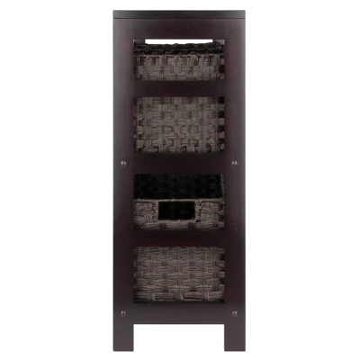 29.21" 4pc Leo Storage Shelf With Baskets Espresso/Chocolate - Winsome 4 29.21" 4pc Leo Storage Shelf With Baskets Espresso/Chocolate - Winsome - Image 2