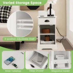 Costway Side End Table Nightstand With Charging Station Storage For Living Room Bedroom -Baxton Furniture Store GUEST b20002c1 c7ee 4616 8665 ce322b28a47f