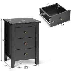 Costway Set Of 2 Nightstand End Beside Sofa Table W/ 3 Drawers Bedroom Furniture Black
