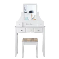 Tangkula Rotatable Mirror Vanity Set Makeup Dressing Table And Stool W/ 5 Drawers -Baxton Furniture Store GUEST b2195450 8a0d 4e22 99a3 7251ec8c85e5
