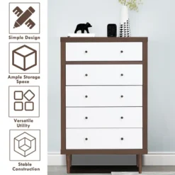 Costway 5 Drawer Dresser Wood Chest Of Drawers Storage Freestanding Cabinet Organizer -Baxton Furniture Store GUEST b3ead3c8 0137 4feb b095 89efb4fb1627