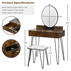 Costway Industrial Vanity Makeup Dressing Table Padded Stool Set 3-Color Lighted Mirror 15 Costway Industrial Vanity Makeup Dressing Table Padded Stool Set 3-Color Lighted Mirror -Baxton Furniture Store GUEST b479dc55 76d2 4ace 8fe8 83f8f08c9a63