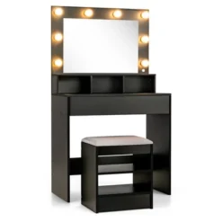 Costway Vanity Table Set With Lighted Mirror 8 LED Bulbs Large Drawer Cushion Stool -Baxton Furniture Store GUEST b4fa97d8 7878 40cf b9a9 ed3d1323edb5