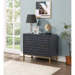 Teressa Mid-Century Modern 2 Drawer Storage Accent Chest Black/Gold - Treasure Trove -Baxton Furniture Store GUEST b51a0b62 55b8 4749 99d1 c604d2508c8c