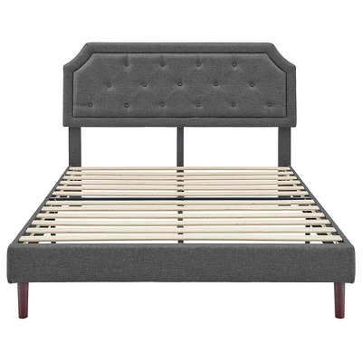 BIKAHOM Upholstered Platform Bed With Button Tufted Headboard, Dark Grey 3 BIKAHOM Upholstered Platform Bed With Button Tufted Headboard, Dark Grey