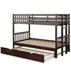 Costway Twin Over Twin Pull-Out Bunk Bed With Trundle Wooden Ladder WhiteEspresso 20 Costway Twin Over Twin Pull-Out Bunk Bed With Trundle Wooden Ladder WhiteEspresso -Baxton Furniture Store GUEST b67c0aa4 bd10 4b17 a326 538f5e76329c