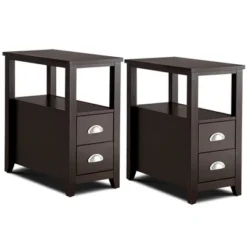 Tangkula 2-Piece Retro Side End Table Rectangular Nightstand With 2 Drawers & Shelf Coffee/Brown -Baxton Furniture Store GUEST b6f8421f fa4d 4d23 a660 f04706d6f63e