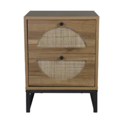 Arina Natural Rattan 20.87'' H X 15.75'' W X 15.75'' D Queen Size 2 Drawer Nightstand With Storage - The Pop Maison