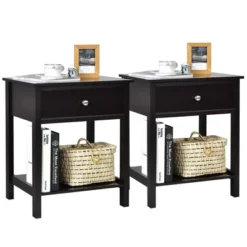 Costway 2PCS 2-Tier Nightstand Modern Side End Table W/ Drawer & Open Shelf -Baxton Furniture Store GUEST b7a62e9d 18ca 45bf a244 beffd74a8c06