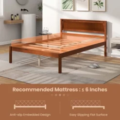 Costway Full/Queen/Twin Size Wooden Platform Bed Frame With Headboard Mattress Foundation Walnut -Baxton Furniture Store GUEST b8d74717 0931 4410 ab22 8f282feefa4b