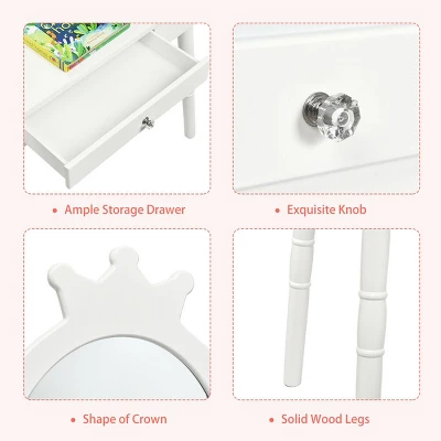 Costway Kids Vanity Makeup Table & Chair Set Make Up Stool Play Set For Children 10 Costway Kids Vanity Makeup Table & Chair Set Make Up Stool Play Set For Children - Image 8